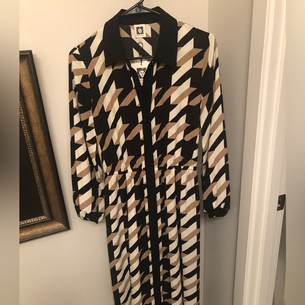 Geometric Patterned Dress - Black, Beige, White
